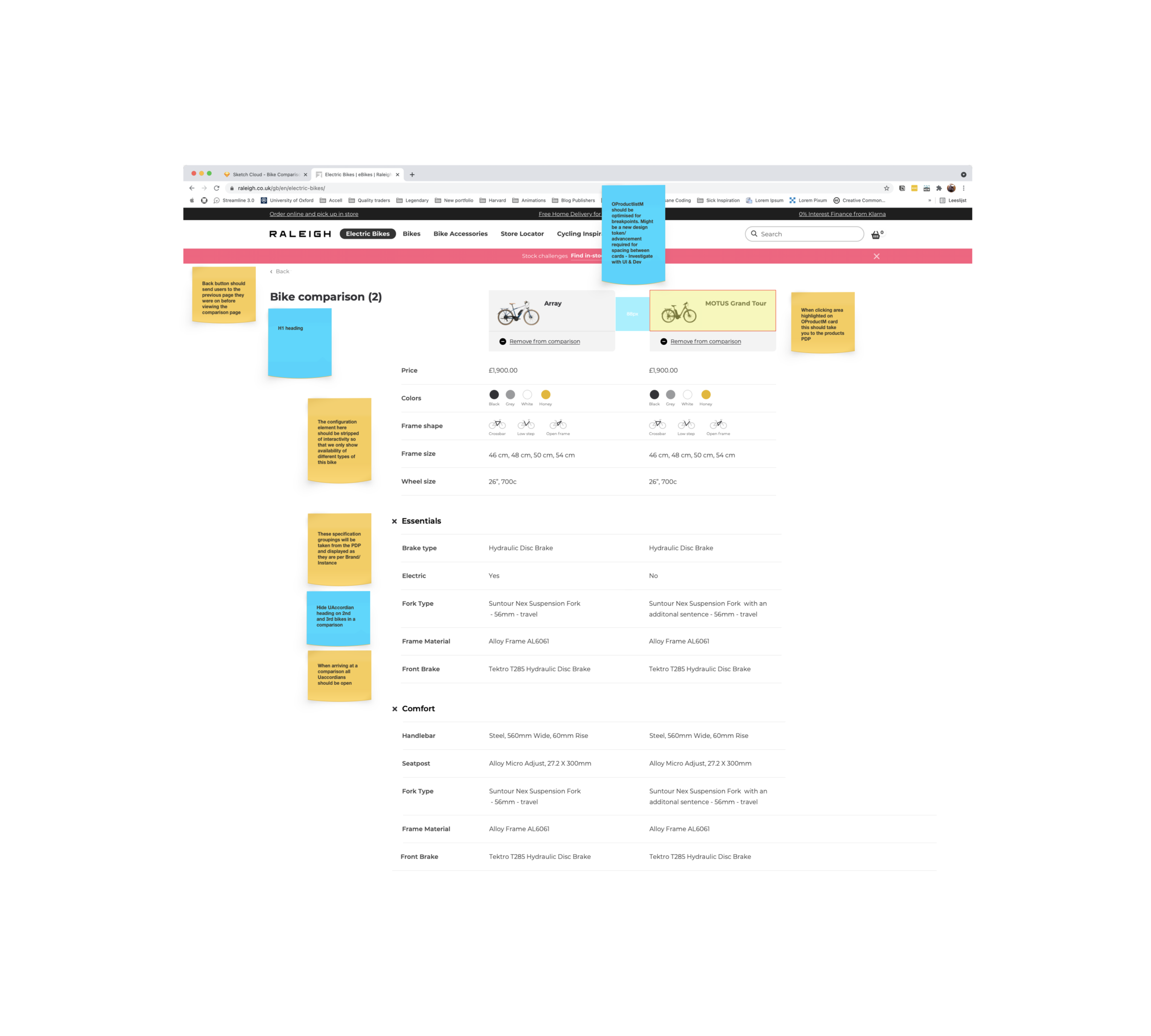 Bike comparison tool in context
