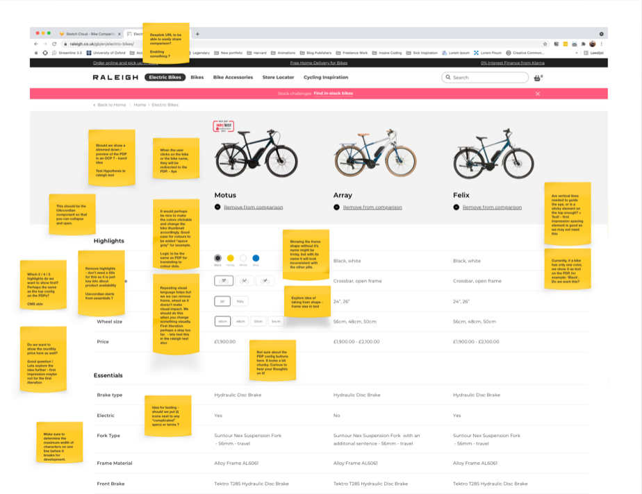 Bike comparison tool overview