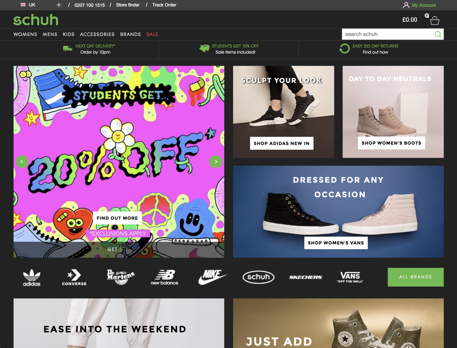 Schuh website before redesign